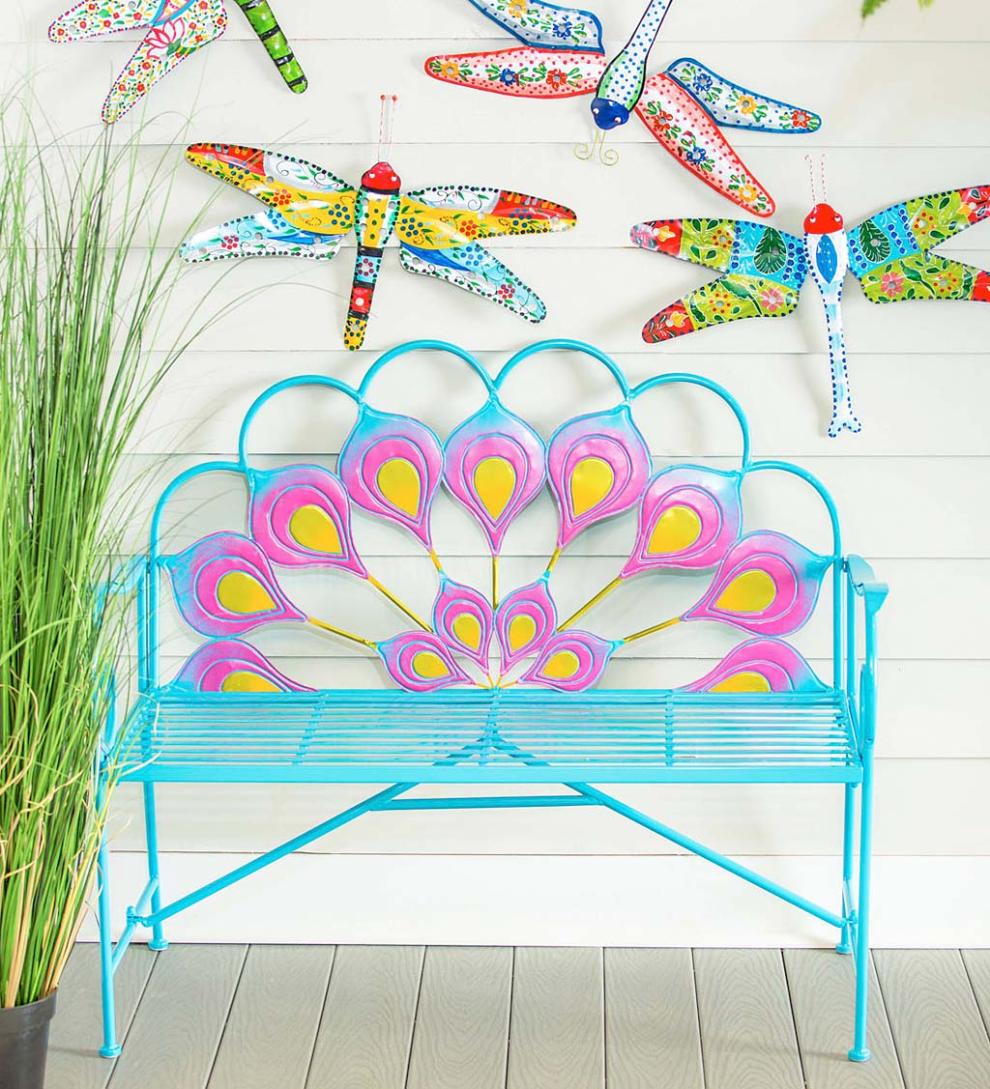 Plow &amp; Hearth Benches &amp; Chairs | Outdoor Living Metal Peacock Garden Bench