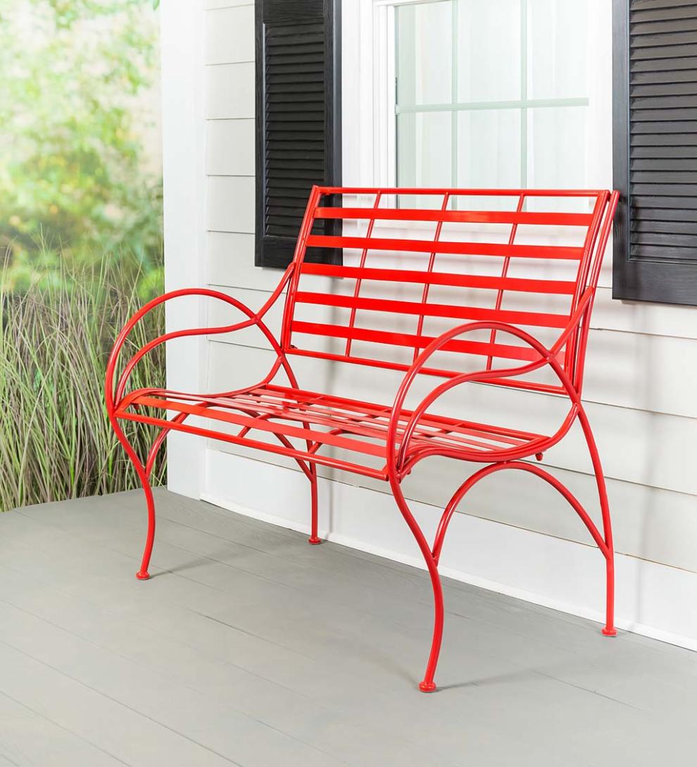 Plow &amp; Hearth Benches &amp; Chairs | Outdoor Living Red Metal Slat-Seat Garden Bench - Red