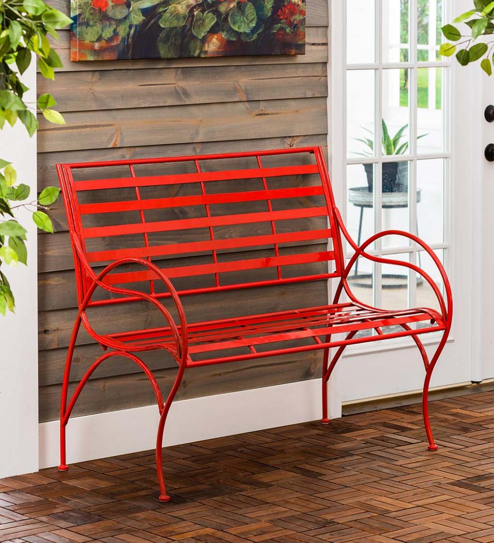 Plow &amp; Hearth Benches &amp; Chairs | Outdoor Living Red Metal Slat-Seat Garden Bench - Red