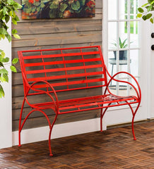 Plow &amp; Hearth Benches &amp; Chairs | Outdoor Living Red Metal Slat-Seat Garden Bench - Red