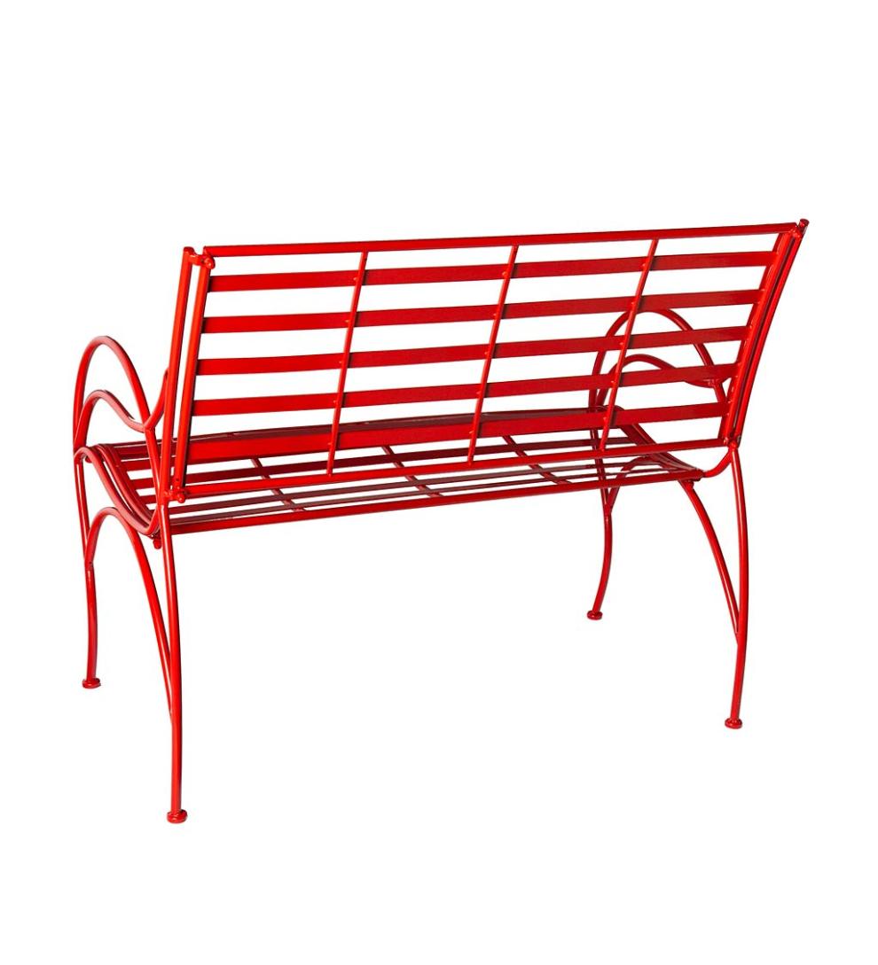 Plow &amp; Hearth Benches &amp; Chairs | Outdoor Living Red Metal Slat-Seat Garden Bench - Red
