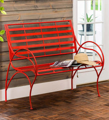 Plow &amp; Hearth Benches &amp; Chairs | Outdoor Living Red Metal Slat-Seat Garden Bench - Red