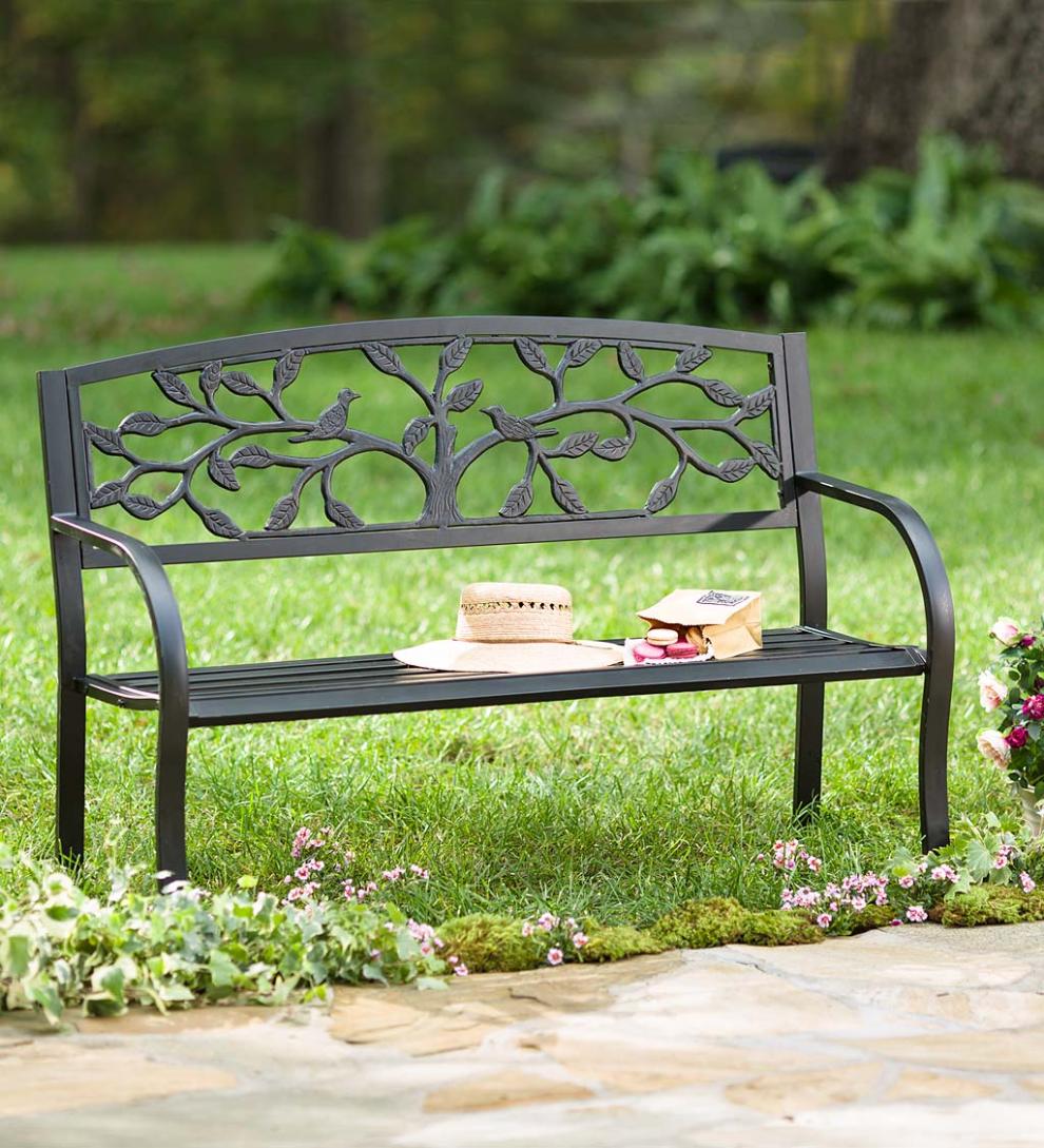 Plow &amp; Hearth Benches &amp; Chairs | Outdoor Living Tree Of Life Metal Garden Bench - Black