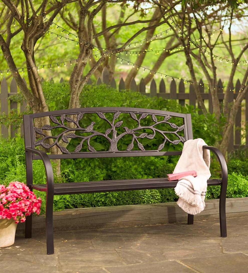 Plow &amp; Hearth Benches &amp; Chairs | Outdoor Living Tree Of Life Metal Garden Bench - Black