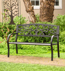 Plow &amp; Hearth Benches &amp; Chairs | Outdoor Living Tree Of Life Metal Garden Bench - Black