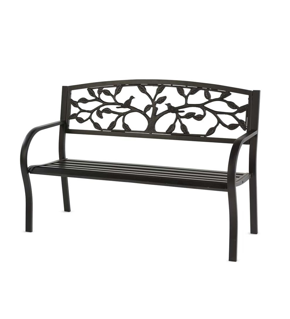 Plow &amp; Hearth Benches &amp; Chairs | Outdoor Living Tree Of Life Metal Garden Bench - Black