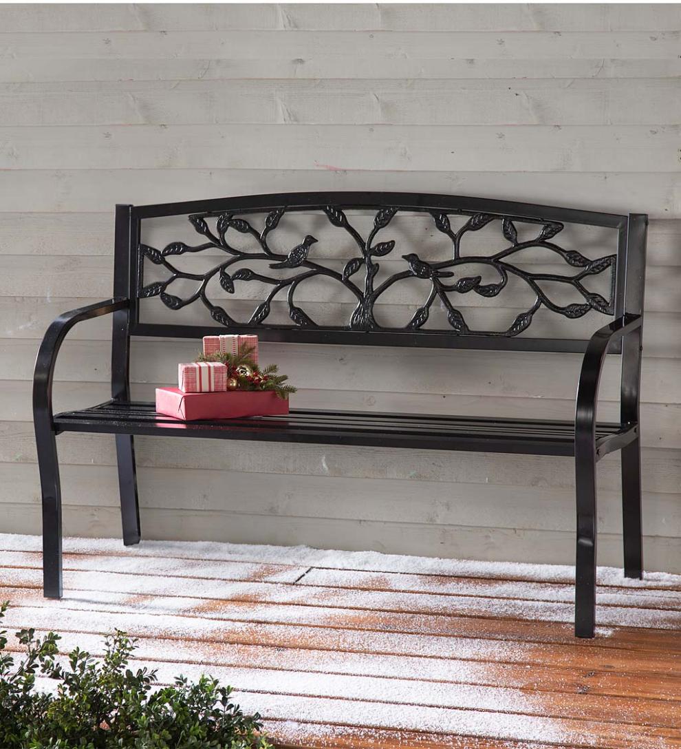 Plow &amp; Hearth Benches &amp; Chairs | Outdoor Living Tree Of Life Metal Garden Bench - Black