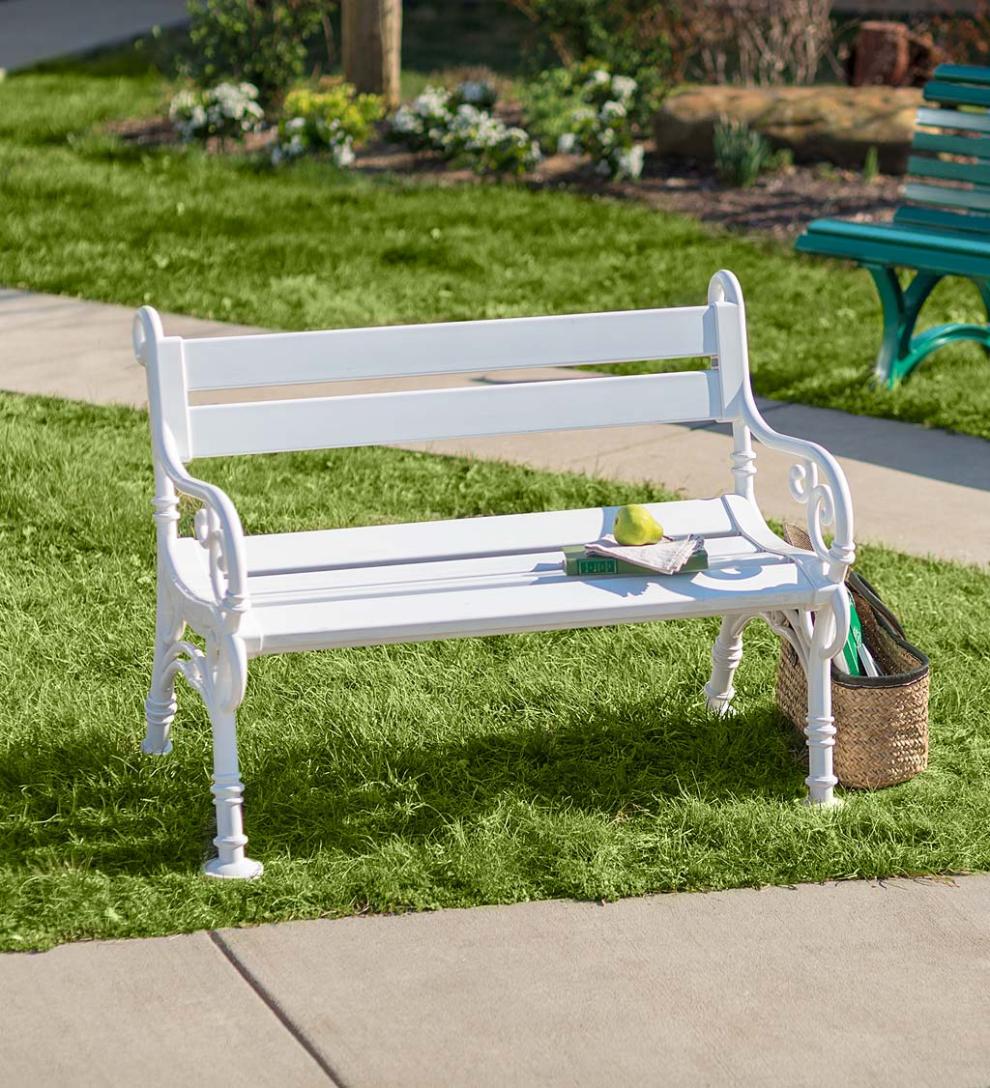 Plow &amp; Hearth Benches &amp; Chairs | Outdoor Living Weatherproof Pvc Garden Bench With Scroll Arms - White
