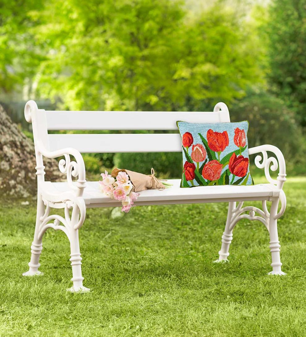 Plow &amp; Hearth Benches &amp; Chairs | Outdoor Living Weatherproof Pvc Garden Bench With Scroll Arms - White