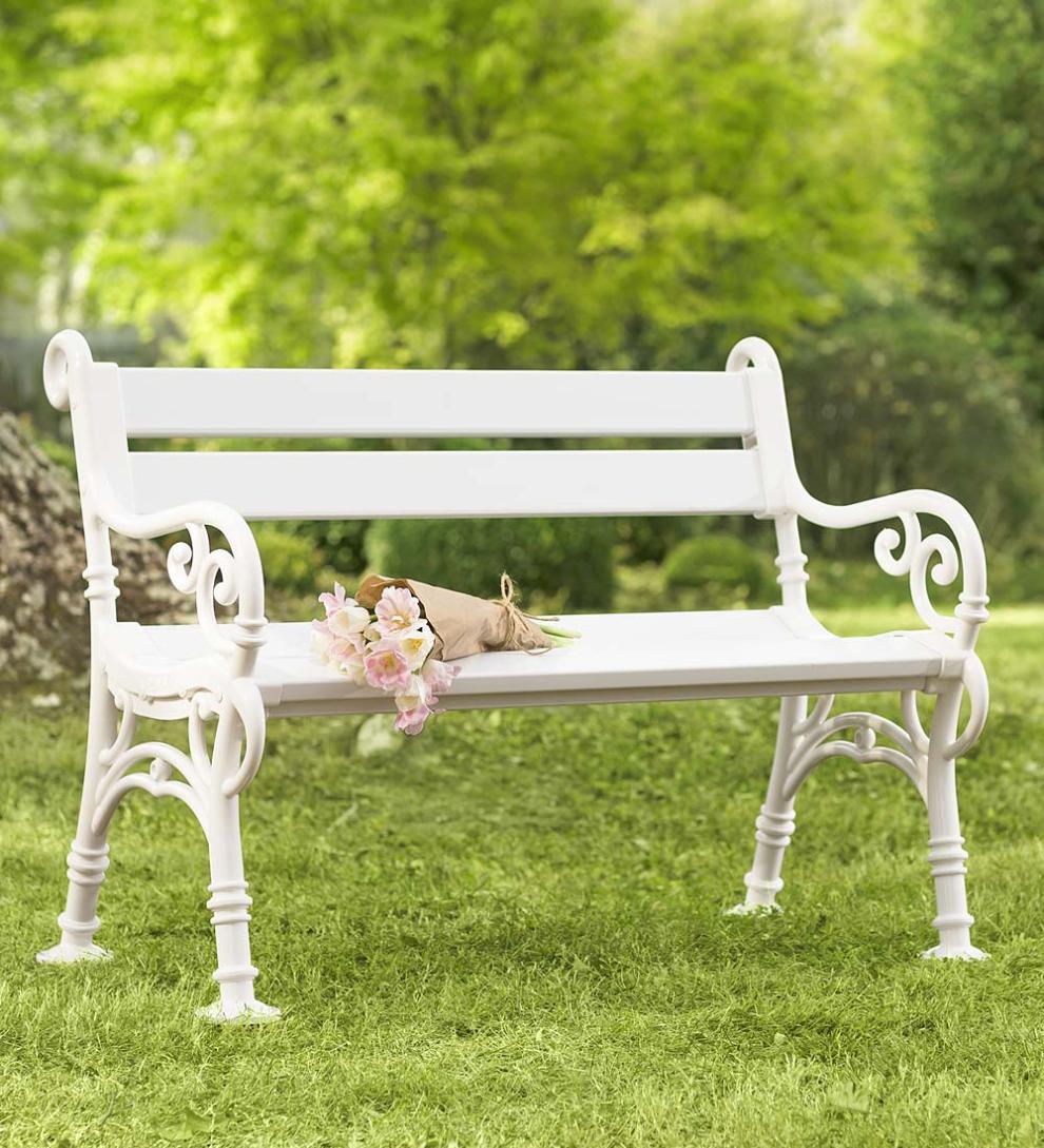 Plow &amp; Hearth Benches &amp; Chairs | Outdoor Living Weatherproof Pvc Garden Bench With Scroll Arms - White