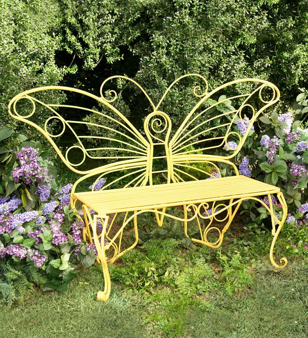 Plow &amp; Hearth Benches &amp; Chairs | Outdoor Living Yellow Metal Butterfly Garden Bench - Yellow