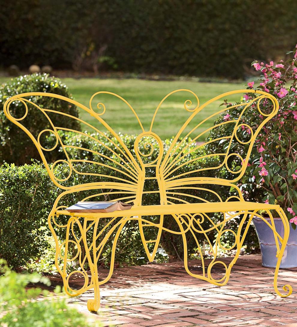 Plow &amp; Hearth Benches &amp; Chairs | Outdoor Living Yellow Metal Butterfly Garden Bench - Yellow