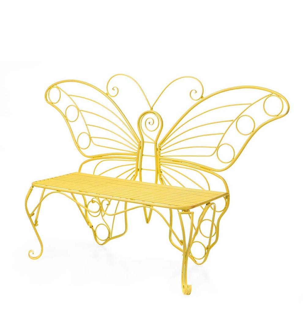 Plow &amp; Hearth Benches &amp; Chairs | Outdoor Living Yellow Metal Butterfly Garden Bench - Yellow