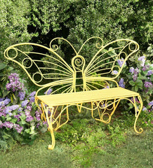 Plow &amp; Hearth Benches &amp; Chairs | Outdoor Living Yellow Metal Butterfly Garden Bench - Yellow