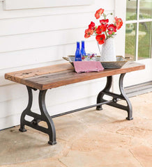 Plow &amp; Hearth Benches | Indoor Living Birmingham Indoor/Outdoor Reclaimed Wood Bench With Iron Base