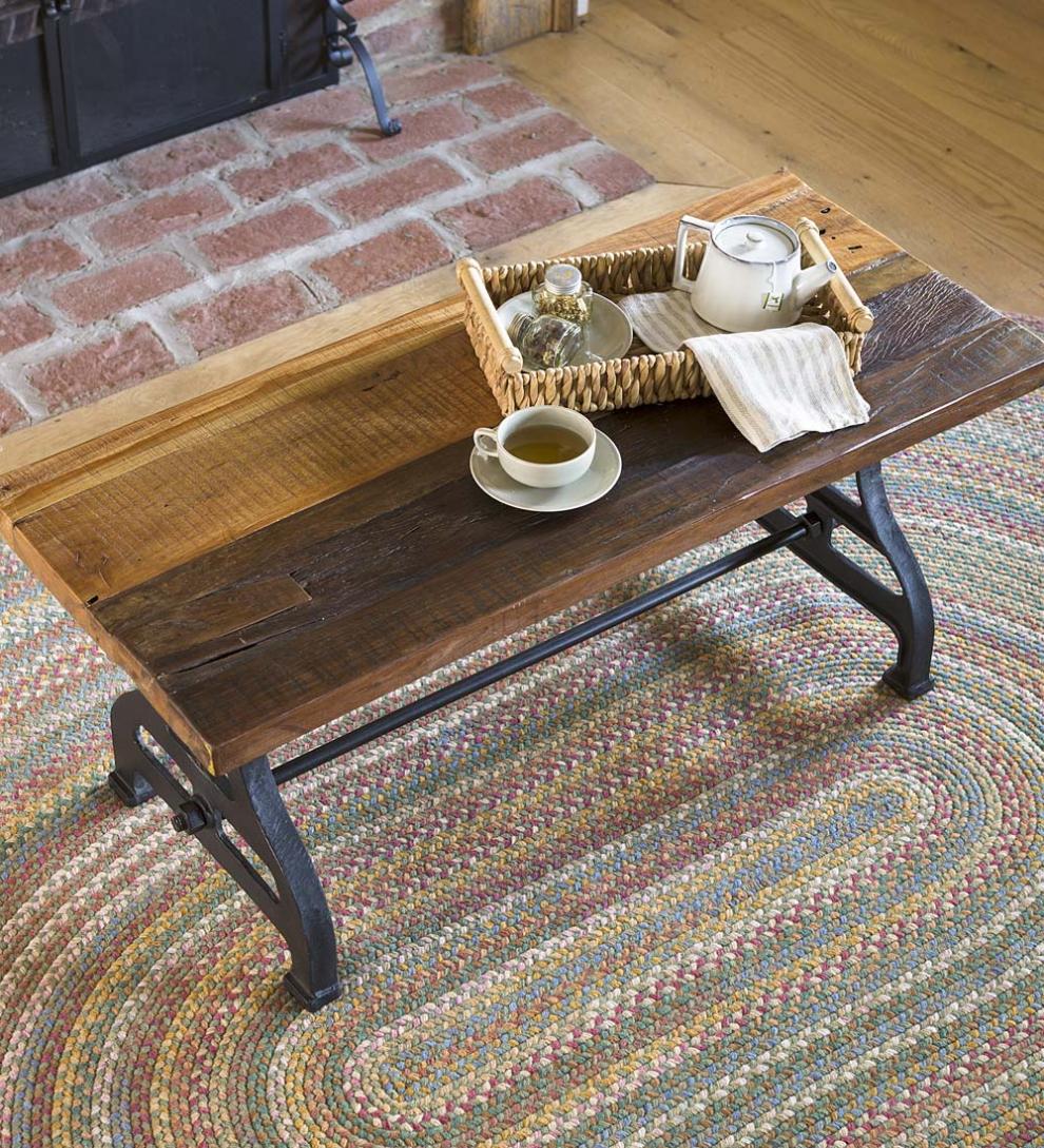 Plow &amp; Hearth Benches | Indoor Living Birmingham Indoor/Outdoor Reclaimed Wood Bench With Iron Base