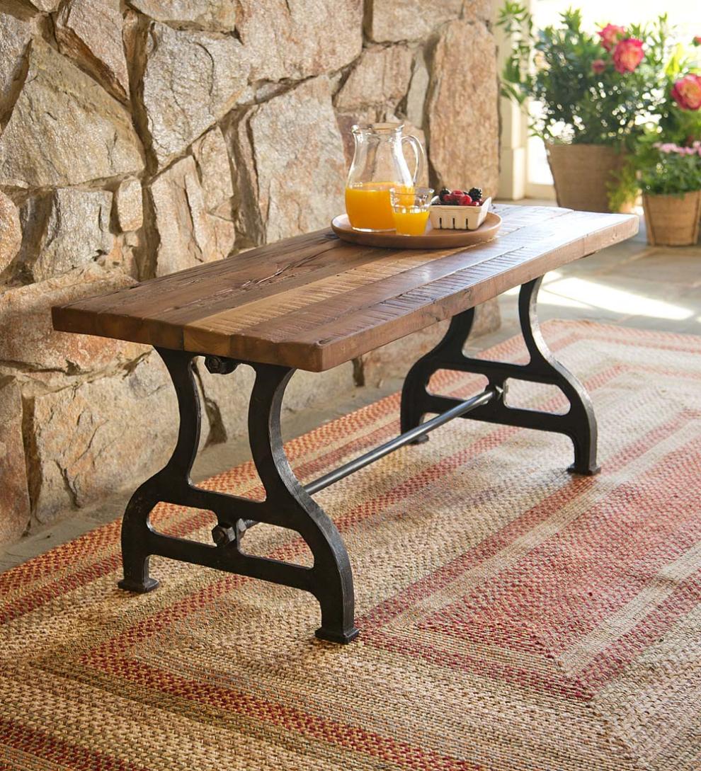 Plow &amp; Hearth Benches | Indoor Living Birmingham Indoor/Outdoor Reclaimed Wood Bench With Iron Base