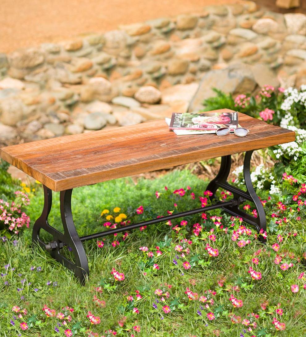 Plow &amp; Hearth Benches | Indoor Living Birmingham Indoor/Outdoor Reclaimed Wood Bench With Iron Base