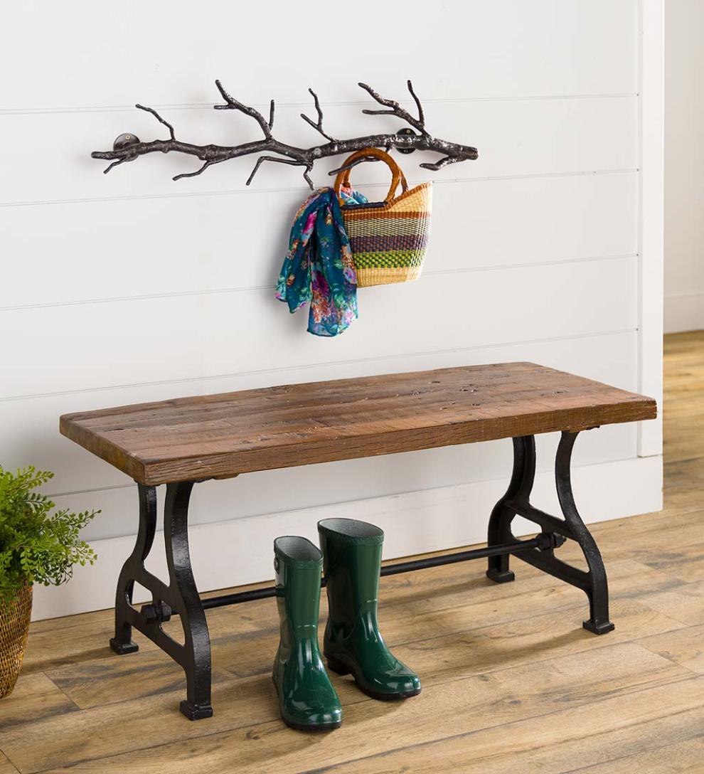 Plow &amp; Hearth Benches | Indoor Living Birmingham Indoor/Outdoor Reclaimed Wood Bench With Iron Base
