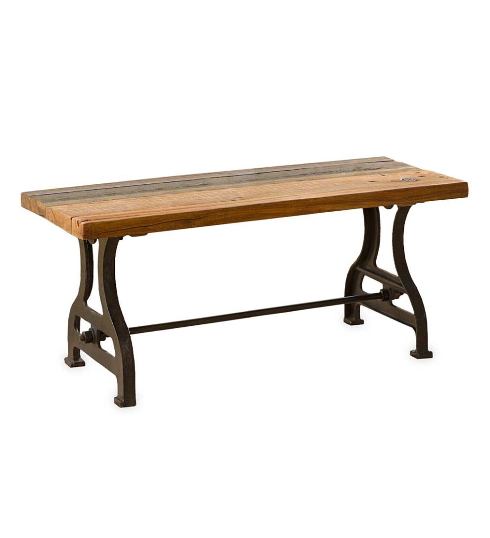 Plow &amp; Hearth Benches | Indoor Living Birmingham Indoor/Outdoor Reclaimed Wood Bench With Iron Base