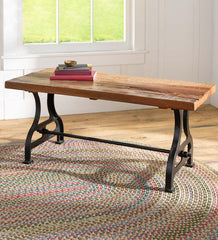 Plow &amp; Hearth Benches | Indoor Living Birmingham Indoor/Outdoor Reclaimed Wood Bench With Iron Base