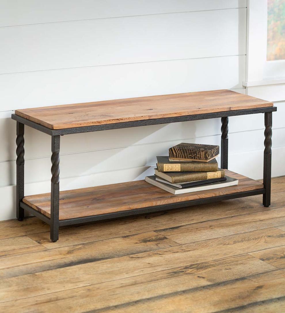 Plow &amp; Hearth Benches | Indoor Living Deep Creek Bench/Table With Metal Frame And Rustic Wood