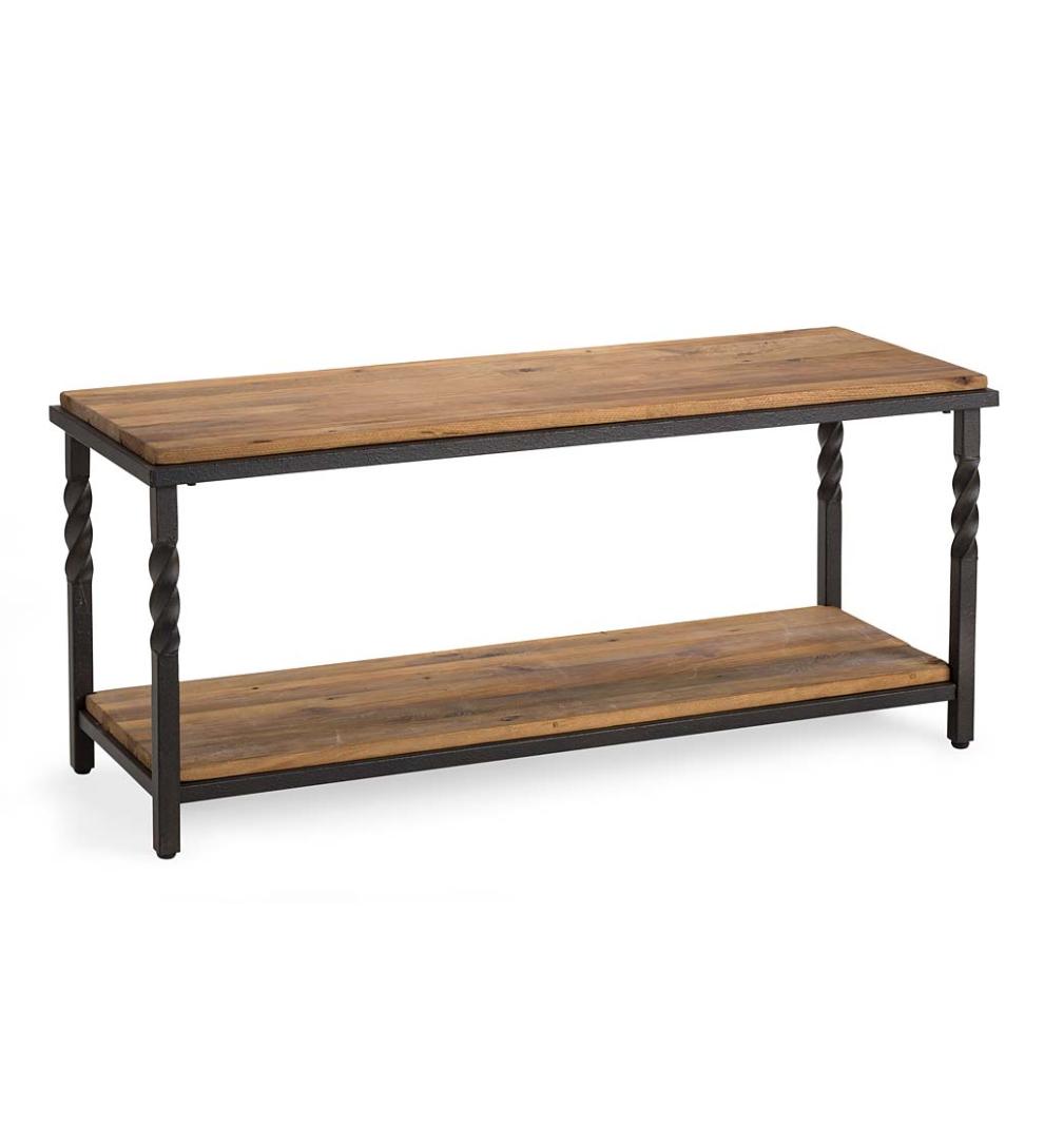 Plow &amp; Hearth Benches | Indoor Living Deep Creek Bench/Table With Metal Frame And Rustic Wood
