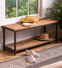 Plow &amp; Hearth Benches | Indoor Living Deep Creek Bench/Table With Metal Frame And Rustic Wood