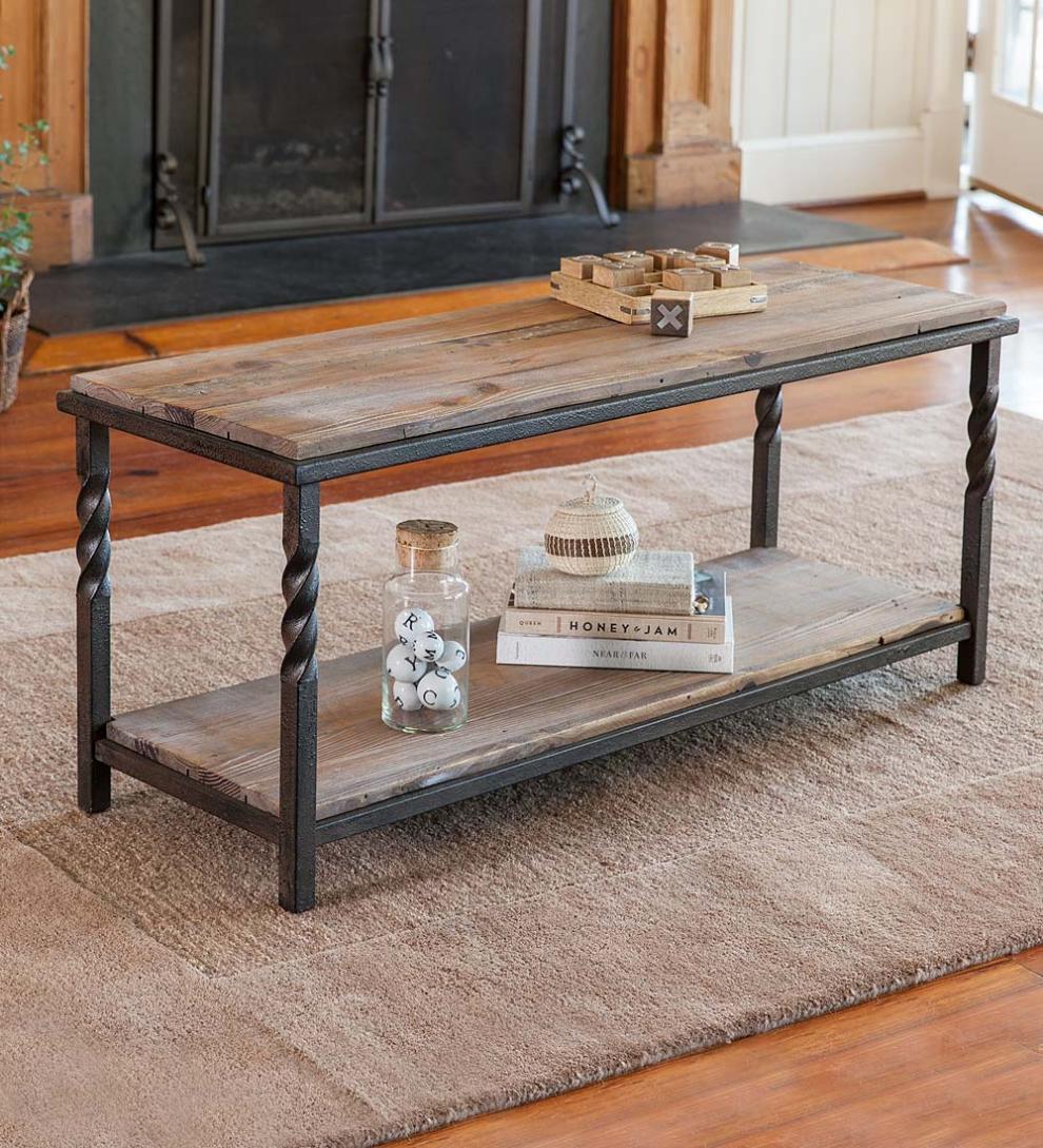 Plow &amp; Hearth Benches | Indoor Living Deep Creek Bench/Table With Metal Frame And Rustic Wood
