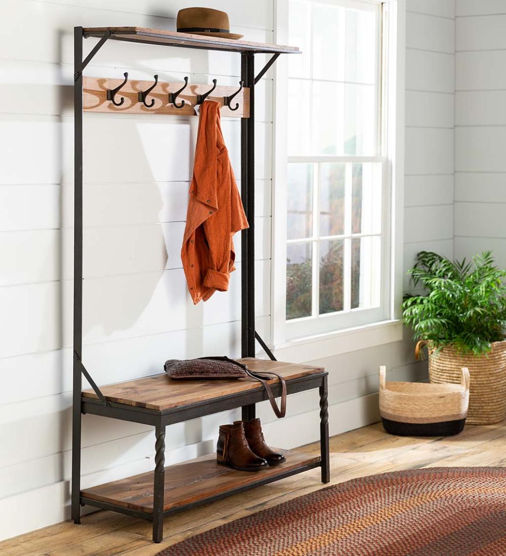 Plow &amp; Hearth Benches | Indoor Living Deep Creek Coat Rack - Walnut