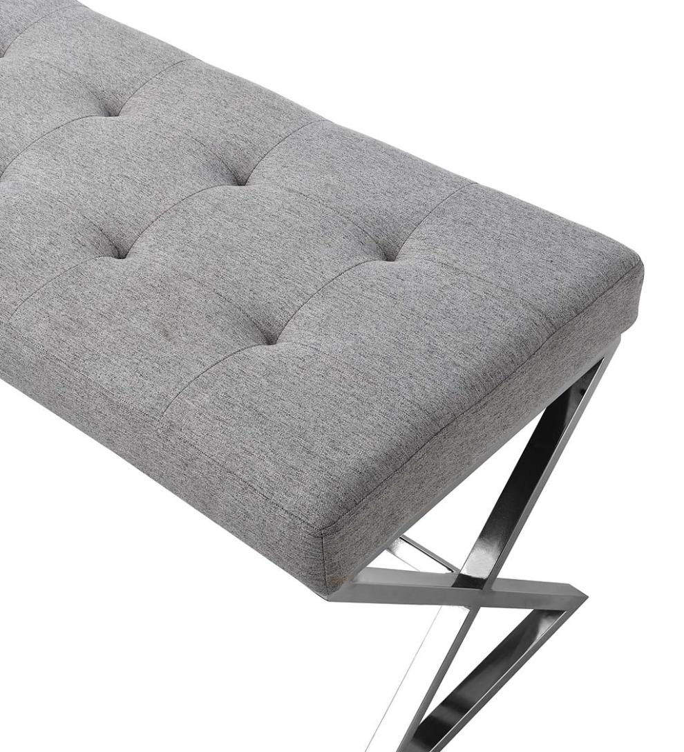 Plow &amp; Hearth Benches | Indoor Living Deluxe Upholstered Mid-Century-Style Bench - Gray/Chrome