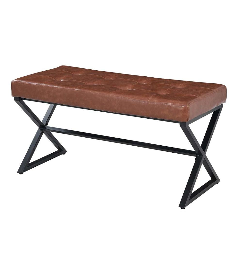 Plow &amp; Hearth Benches | Indoor Living Deluxe Upholstered Mid-Century-Style Bench - Gray/Chrome