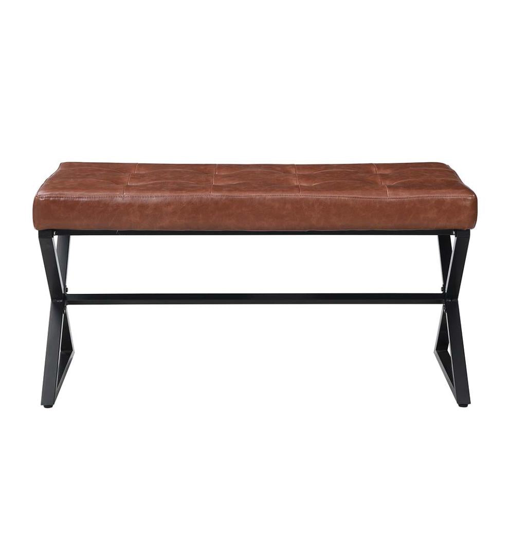 Plow &amp; Hearth Benches | Indoor Living Deluxe Upholstered Mid-Century-Style Bench - Gray/Chrome