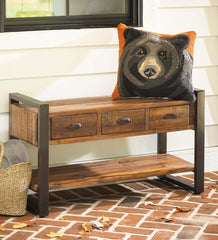 Plow &amp; Hearth Benches | Indoor Living Wakefield Reclaimed Wood Bench/Coffee Table With Three Drawers