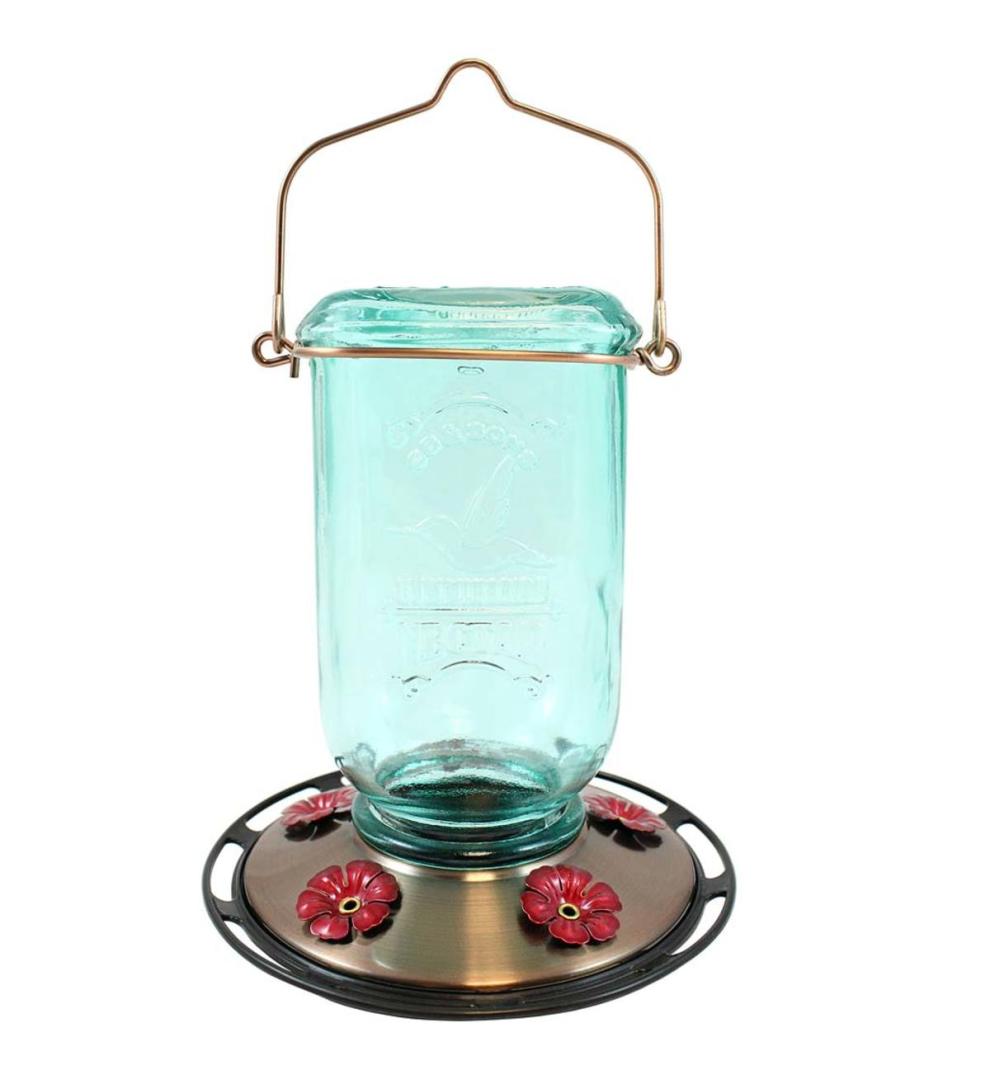 Plow &amp; Hearth Bird Feeders | Yard &amp; Garden 25-Ounce Vintage-Style Hanging Mason Jar Hummingbird Feeder