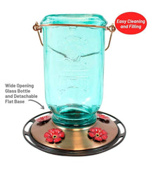 Plow &amp; Hearth Bird Feeders | Yard &amp; Garden 25-Ounce Vintage-Style Hanging Mason Jar Hummingbird Feeder