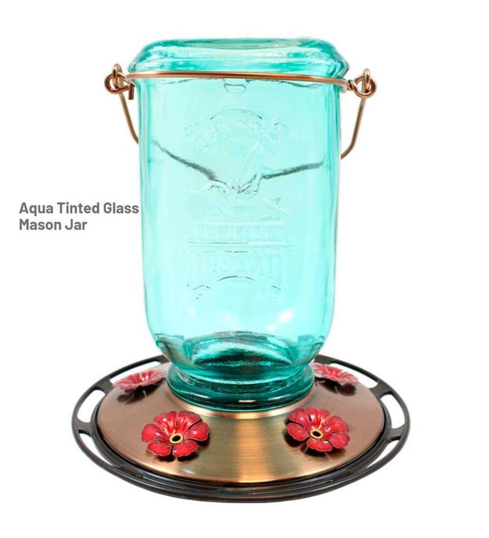 Plow &amp; Hearth Bird Feeders | Yard &amp; Garden 25-Ounce Vintage-Style Hanging Mason Jar Hummingbird Feeder