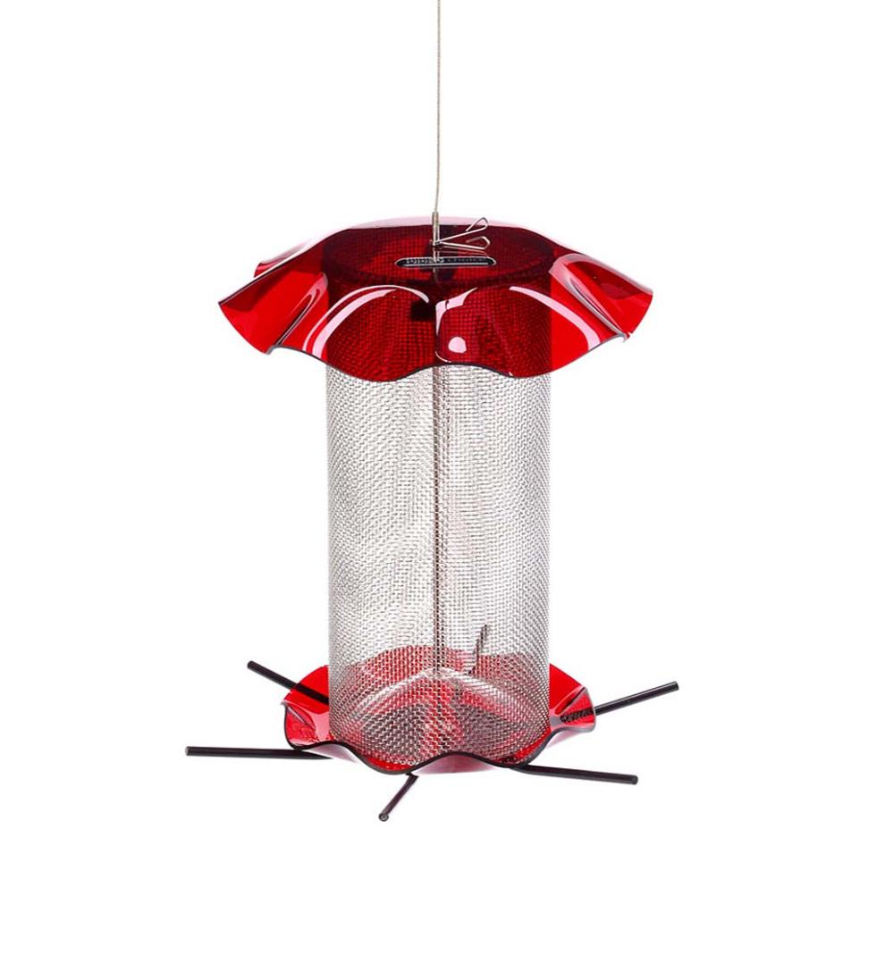 Plow &amp; Hearth Bird Feeders | Yard &amp; Garden Acrylic And Stainless Steel Hanging Nyjer Bird Feeder - Red