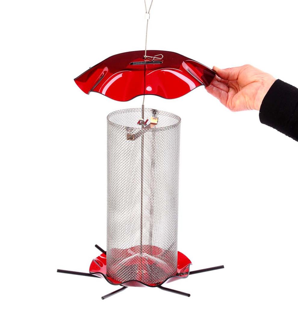 Plow &amp; Hearth Bird Feeders | Yard &amp; Garden Acrylic And Stainless Steel Hanging Nyjer Bird Feeder - Red