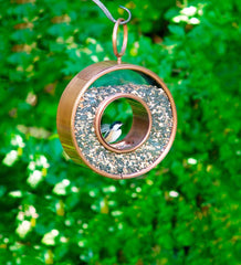 Plow &amp; Hearth Bird Feeders | Yard &amp; Garden Antiqued Copper Hanging Fly-Thru Round Bird Feeder - Copper