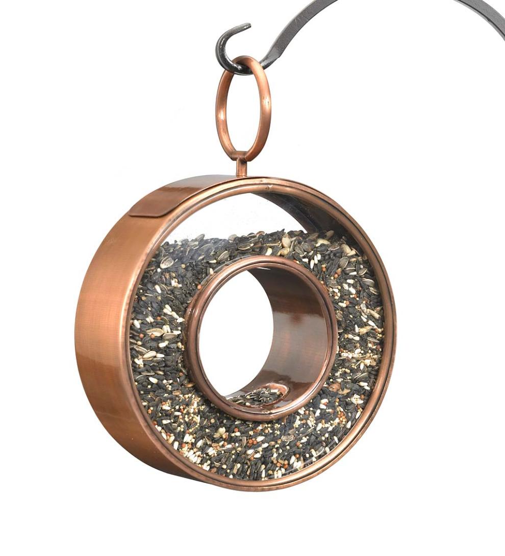 Plow &amp; Hearth Bird Feeders | Yard &amp; Garden Antiqued Copper Hanging Fly-Thru Round Bird Feeder - Copper