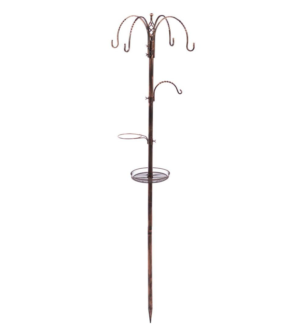 Plow &amp; Hearth Bird Feeders | Yard &amp; Garden Bird Feeding Station With Five Hooks And Two Platform Feeders - Black