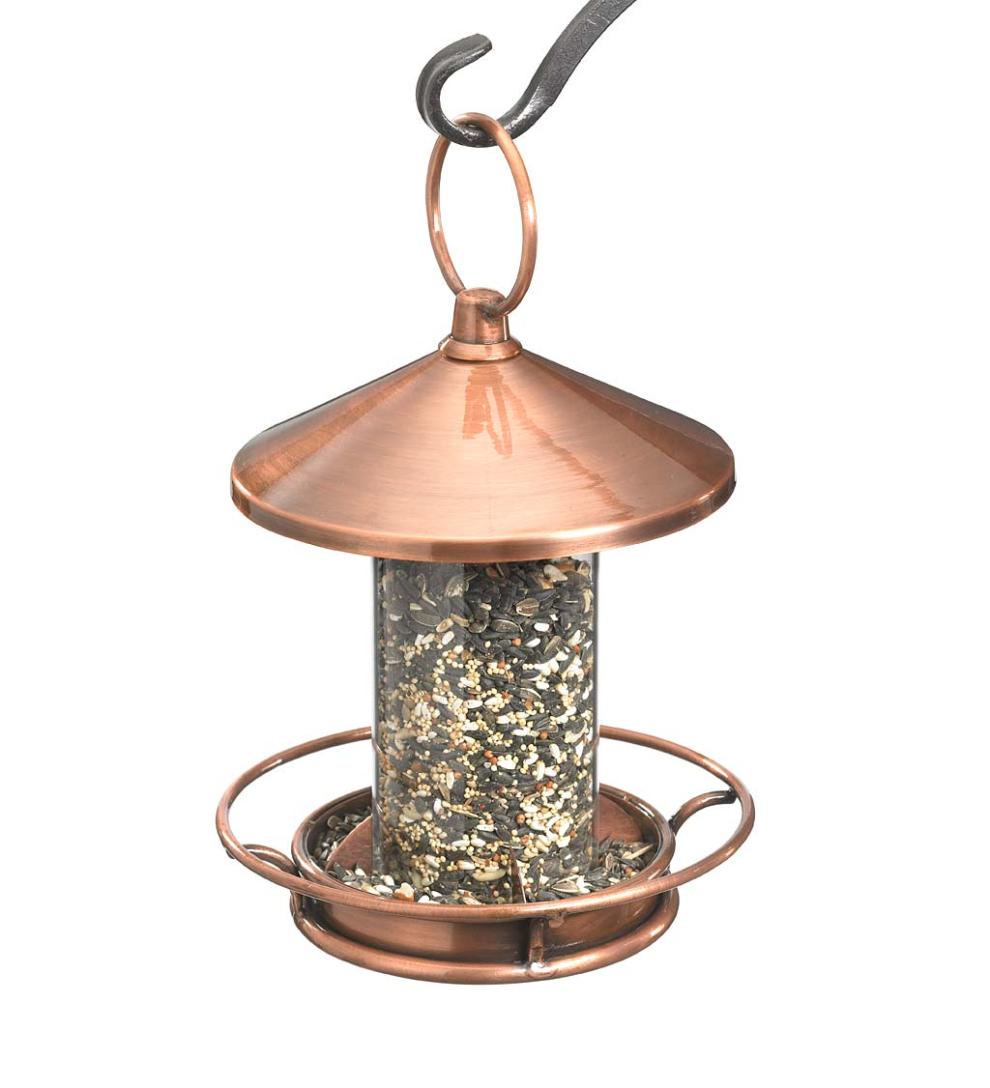 Plow &amp; Hearth Bird Feeders | Yard &amp; Garden Classic Cylinder Perch Bird Feeder In Antiqued Copper And Plexiglass - Copper