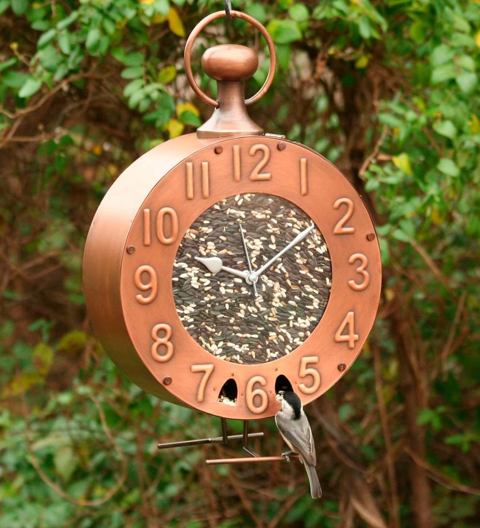 Plow &amp; Hearth Bird Feeders | Yard &amp; Garden Copper And Plexiglass Clock-Motif Bird Feeder