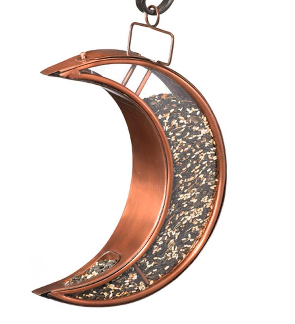 Plow &amp; Hearth Bird Feeders | Yard &amp; Garden Copper And Plexiglass Crescent Moon Hanging Bird Feeder - Copper