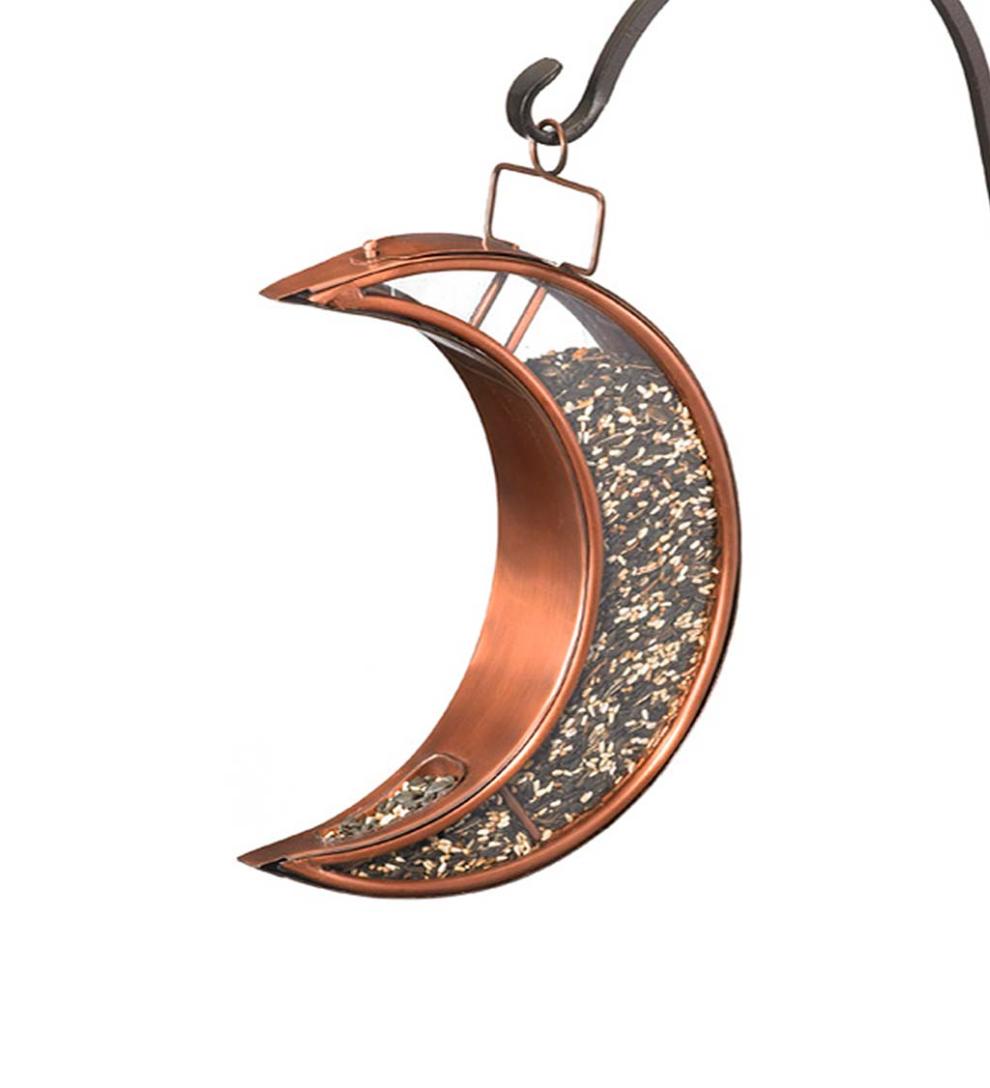 Plow &amp; Hearth Bird Feeders | Yard &amp; Garden Copper And Plexiglass Crescent Moon Hanging Bird Feeder - Copper
