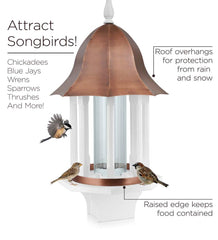 Plow &amp; Hearth Bird Feeders | Yard &amp; Garden Copper-Roofed Manor Bird Feeder With White Hardwood Columns