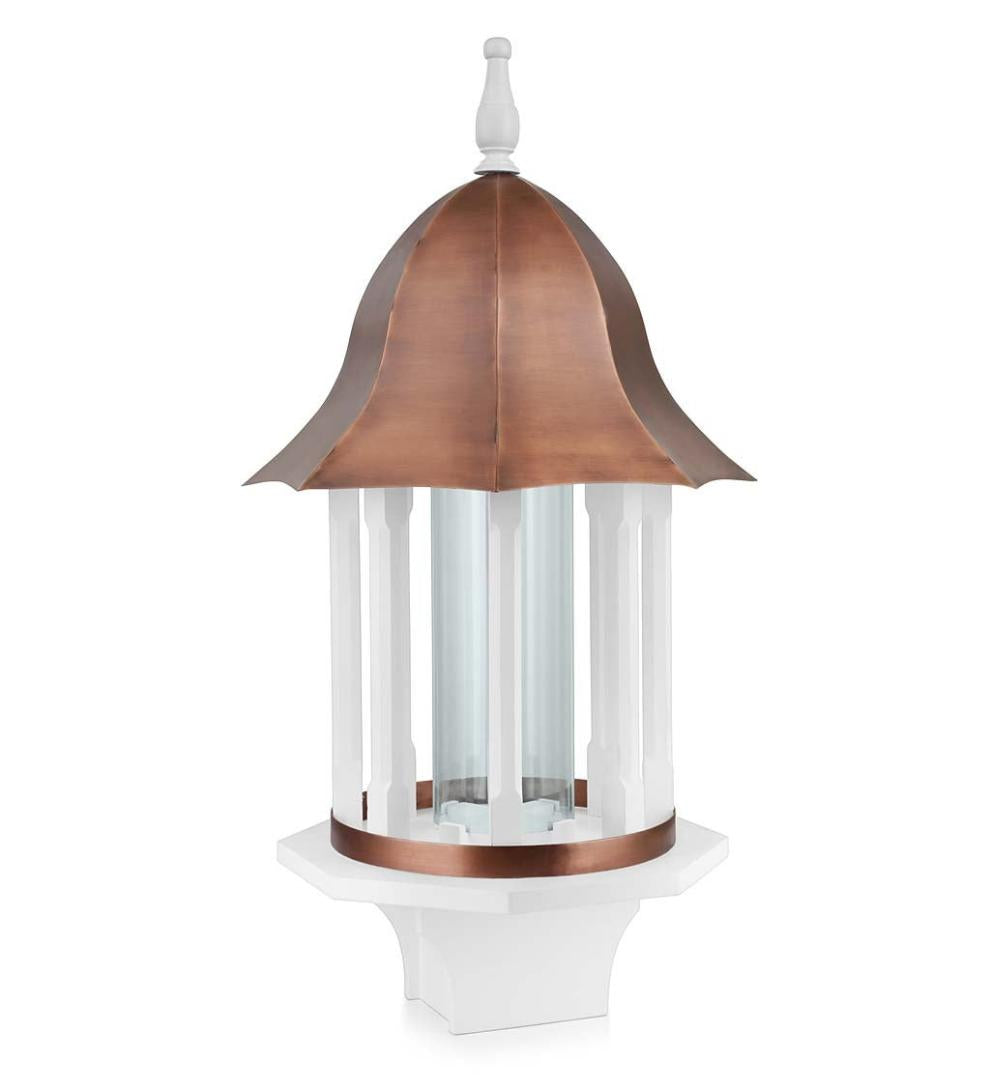 Plow &amp; Hearth Bird Feeders | Yard &amp; Garden Copper-Roofed Manor Bird Feeder With White Hardwood Columns
