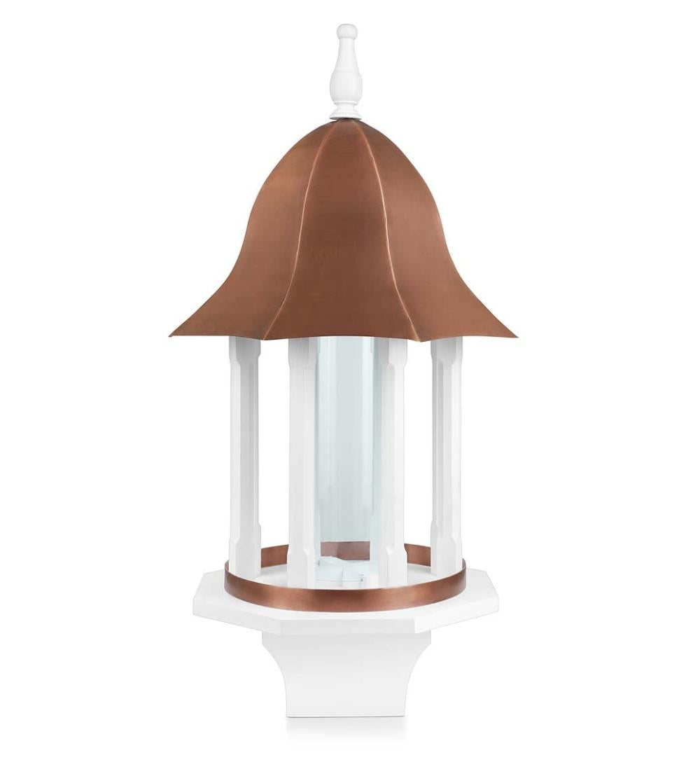 Plow &amp; Hearth Bird Feeders | Yard &amp; Garden Copper-Roofed Manor Bird Feeder With White Hardwood Columns