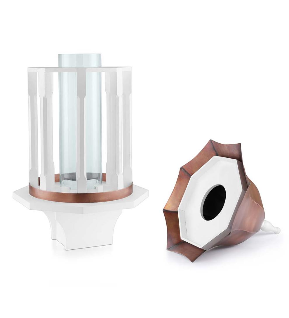 Plow &amp; Hearth Bird Feeders | Yard &amp; Garden Copper-Roofed Manor Bird Feeder With White Hardwood Columns